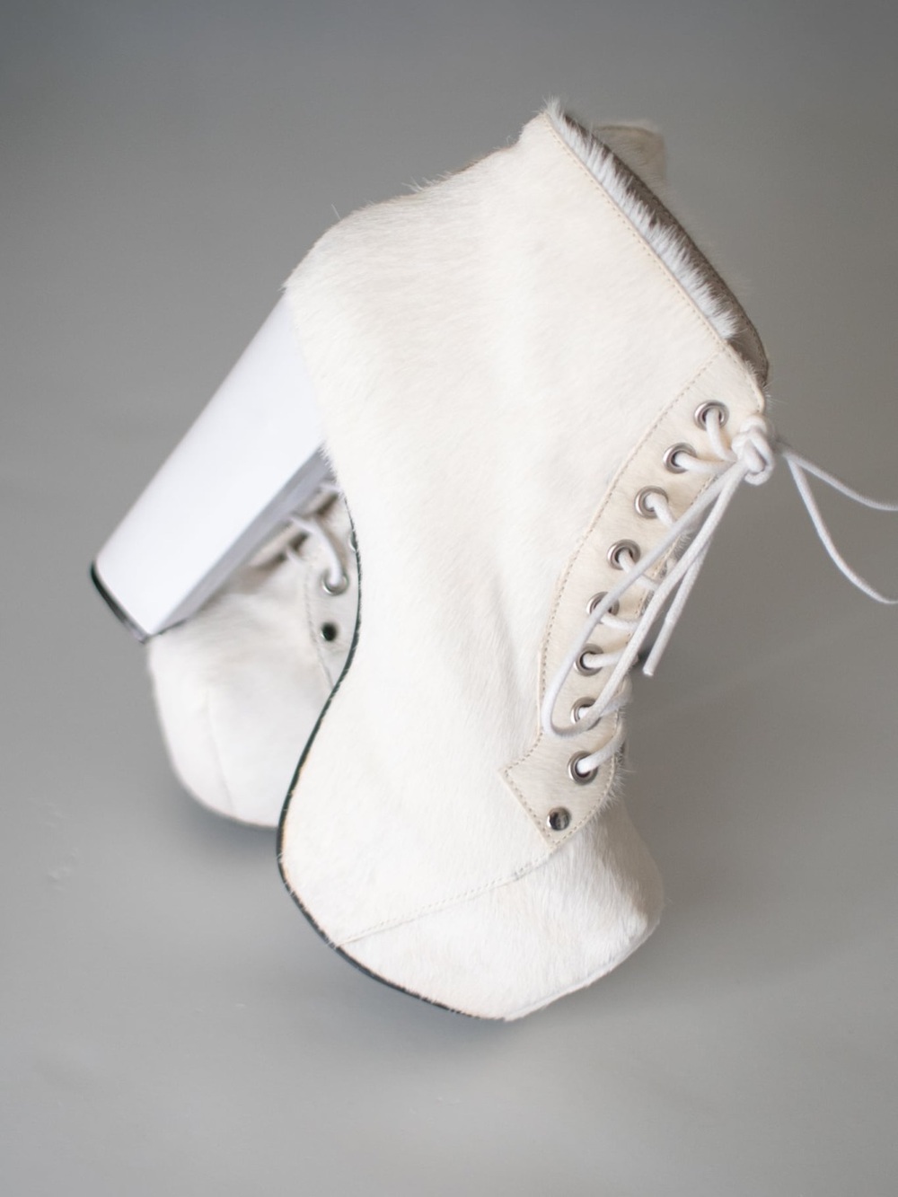 2010’s Jeffery Campbell Litas in RARE white pony hair Lace-Up Platform Heels